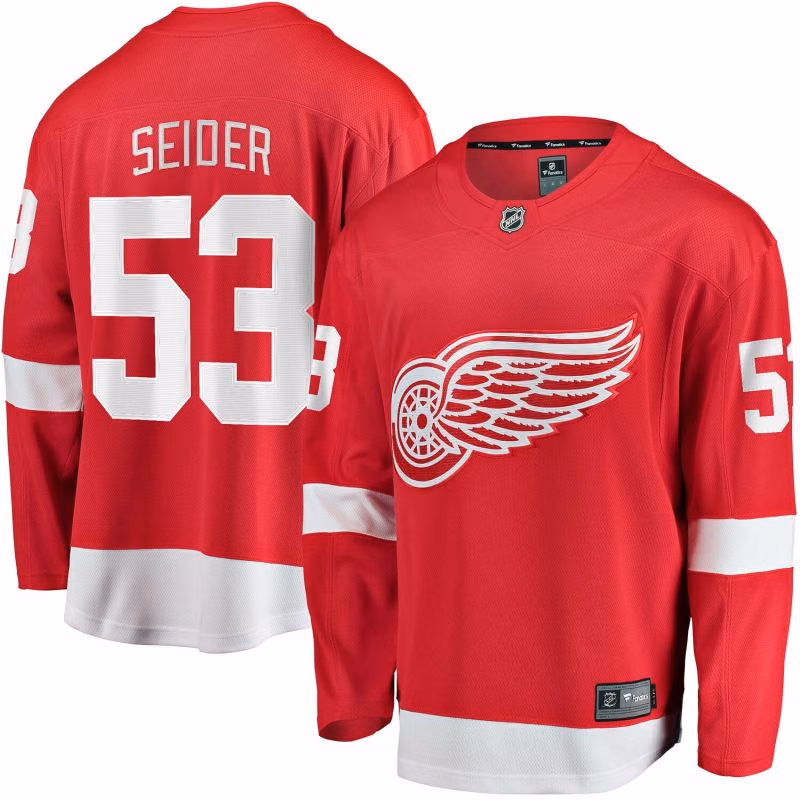 Moritz Seider #53 Detroit Red Wings Breakaway NHL Jersey Red view 1