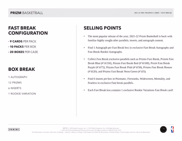 2021/22 Panini Prizm Fast Break NBA Basketball Box view 5