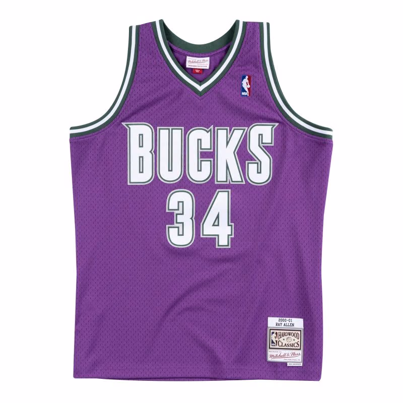 Ray Allen #34 Milwaukee Bucks 2000-01 Mitchell & Ness Swingman NBA Jersey Purple view 1