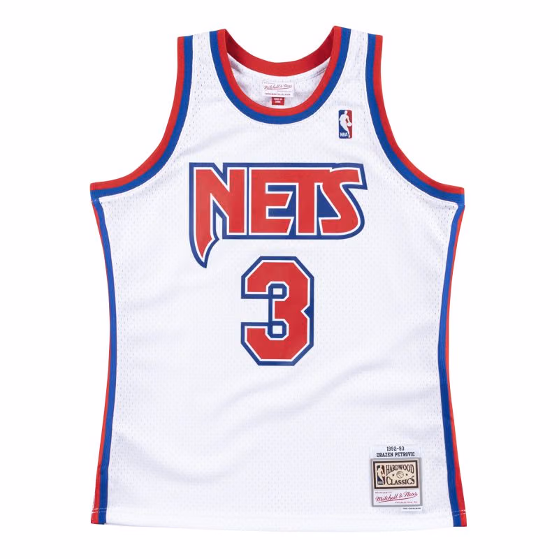 Dražen Petrović #3 New Jersey Nets 1992-93 Swingman NBA Jersey White view 1