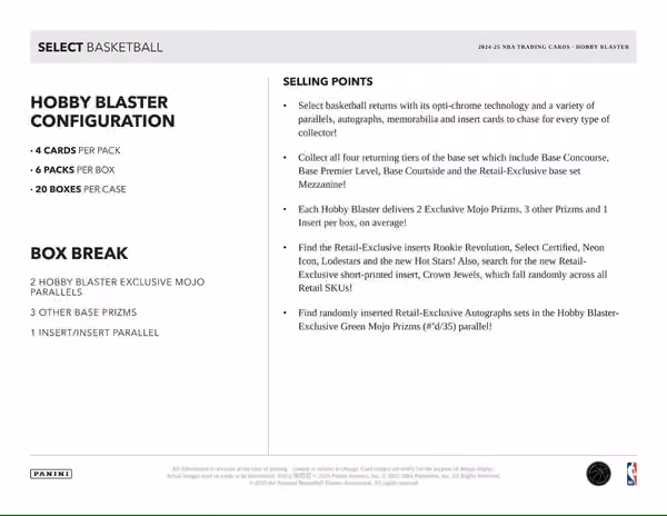 2024/25 Panini Select Basketball NBA BLASTER Box view 6