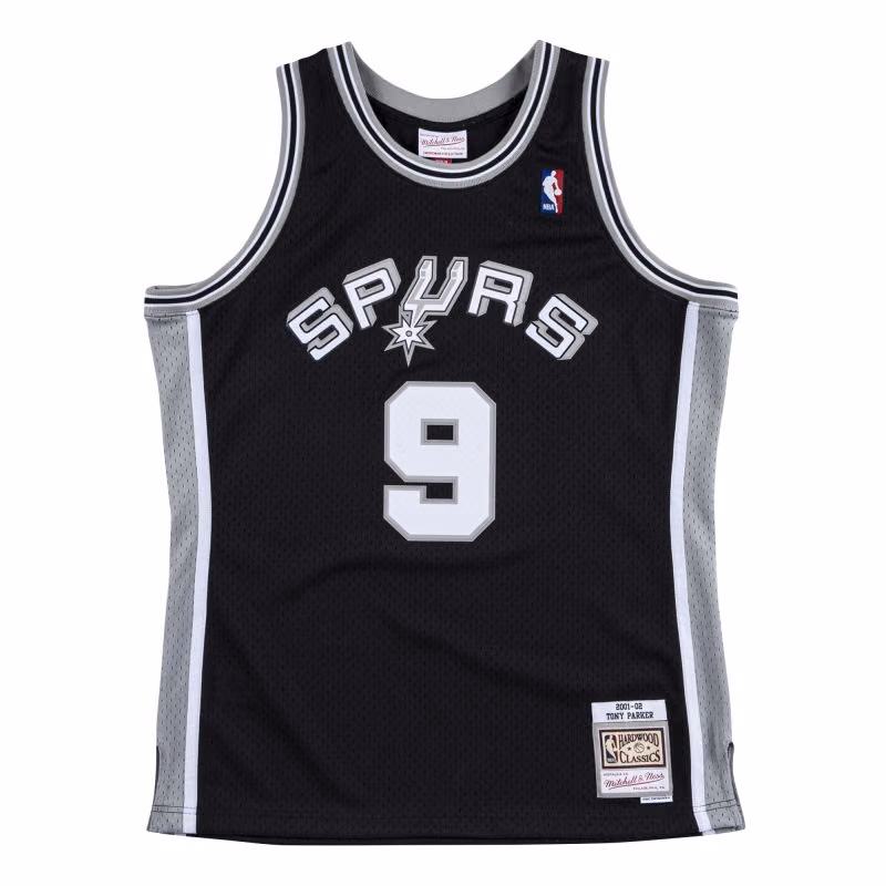 Tony Parker #9 San Antonio Spurs 2001-02 Mitchell & Ness Swingman NBA Jersey Black view 1