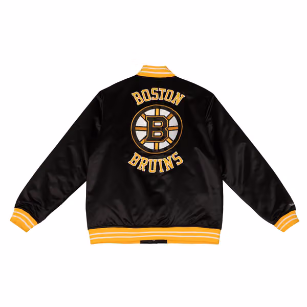 Boston Bruins Heavyweight Satin Mitchell & Ness NHL Jacket Black view 2