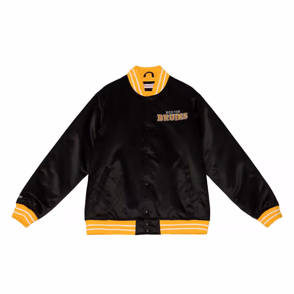 Boston Bruins Heavyweight Satin Mitchell & Ness NHL Jacket Black view 1