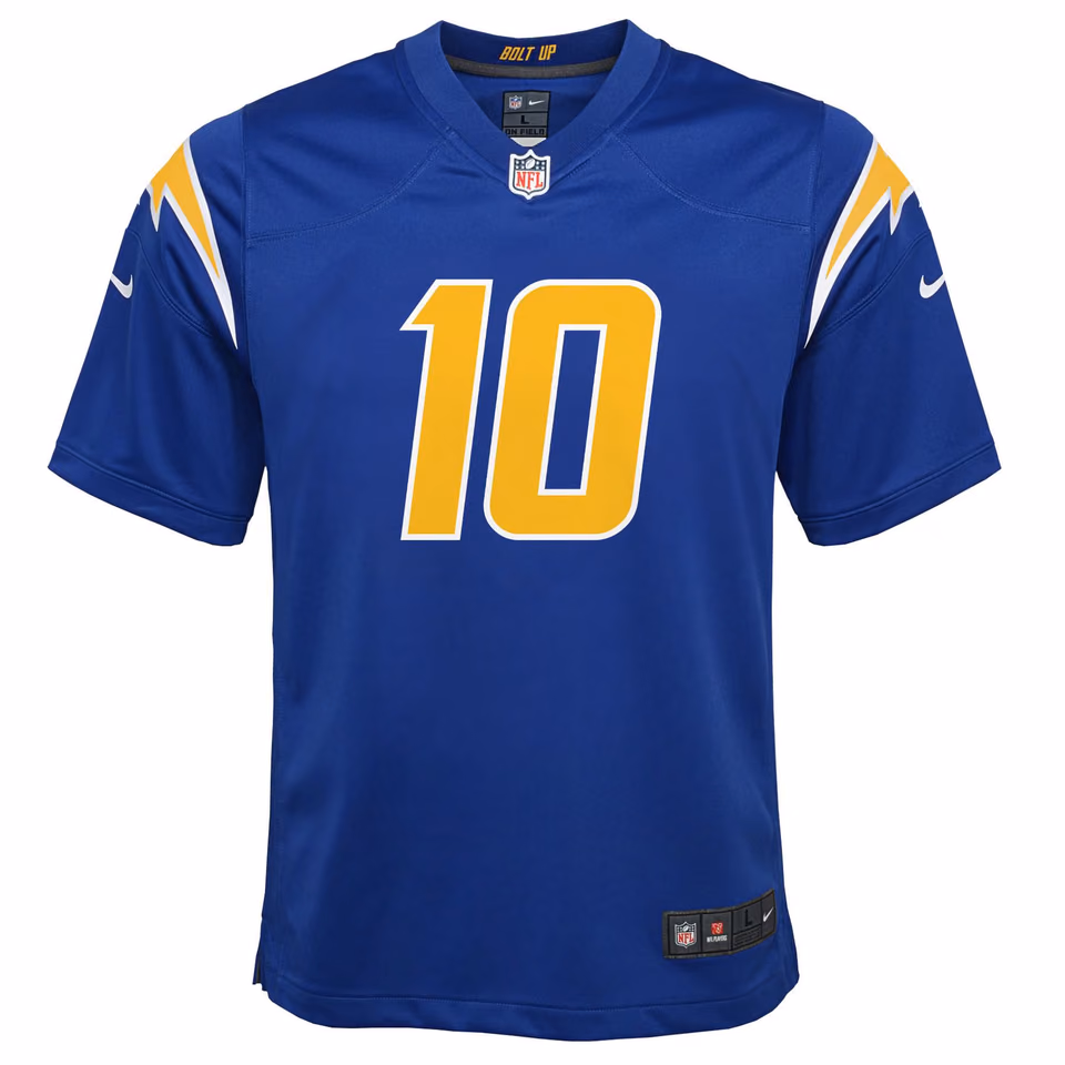 Justin Herbert #10 Los Angeles Chargers Color Rush Football NFL Jersey Blue (YOUTH) view 2