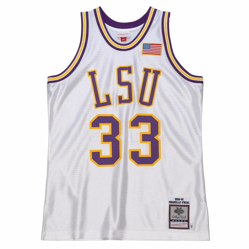 Shaquille O'Neal #33 LSU Tigers 1990-91 Mitchell & Ness Authentic NCAA Jersey White view 1