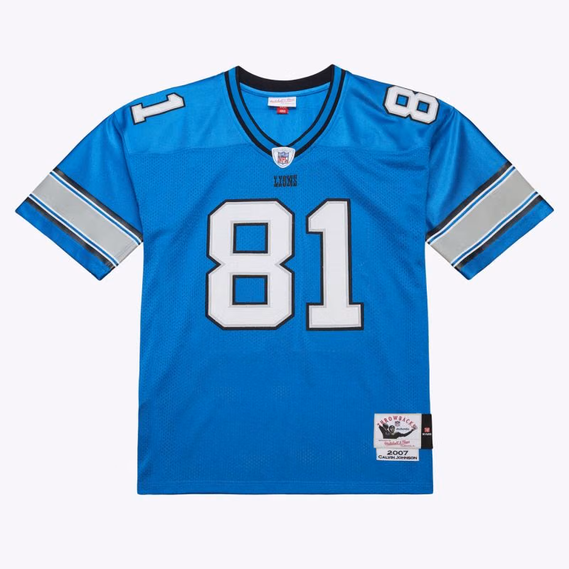 Calvin Johnson #81 Detroit Lions 2007 Authentic Throwback NFL Jersey Blue view 2