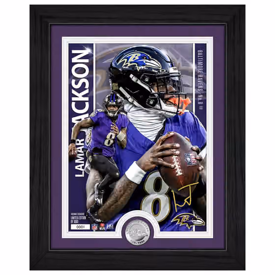 Lamar Jackson Baltimore Ravens Artist Proof Silver Coin NFL Photo Frame view 1