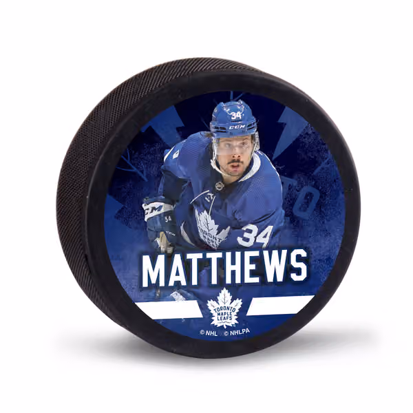 Auston Matthews Toronto Maple Leafs NHL Player Puck view 1